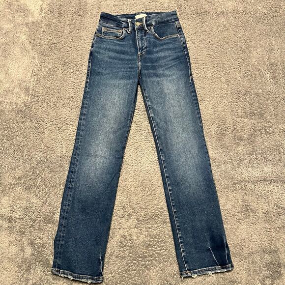 Good American Jeans Womens 0-25 Straight Mid Rise Blue Ankle - Picture 1 of 10